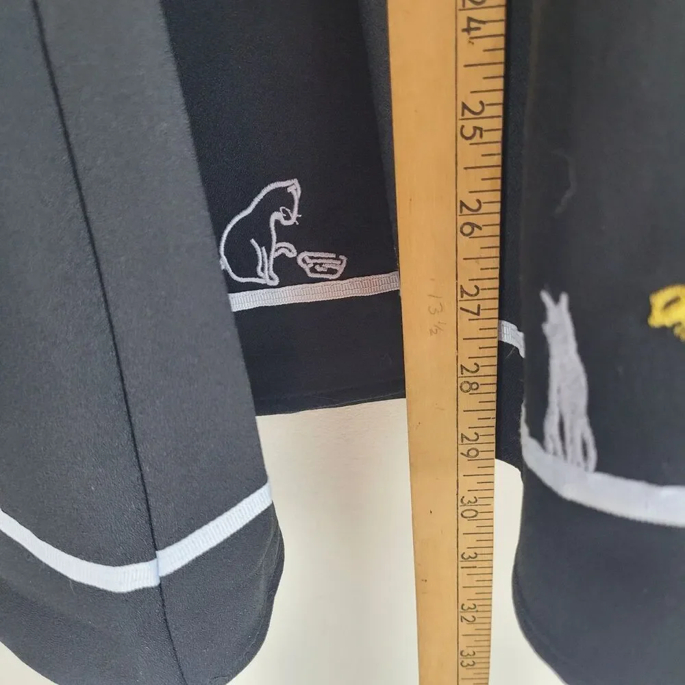 Black elastic flared skirt girls size 4 removable suspenders embroidered cats XS
